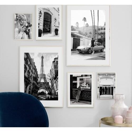 Paris Towel Fashion Shop Taxi Girl Wall Art Canvas Painting Black White Nordic Posters And Prints Wall Pictures For Living Room