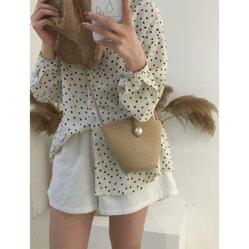 Multi-styles Straw Bags Handmade Woven Pearl dumpling bag straddling shell grass woven bag cotton woven Beach Bag Mini Bag