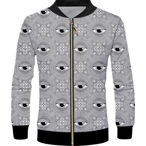 IFPD EU Size Casual Jacket Hiphop Sweatshirt Mens Cool Print Eye Pattern 3d Zipper Jackets Fashion Cartoon Long Sleeve Coats