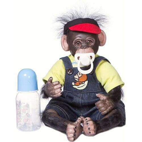 NPK DOLL 40CM Realistic bebe Reborn Doll Baby Monkey Orangutans Black 100% Handmade soft silicone vinyl and PP cotton dolls