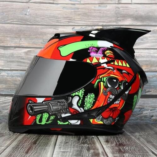 Personalized Painted Racing Helmet Double Lens Full Face Cascos Para Moto Man Women Warm Winter Horn Helmets Street Bike DOT