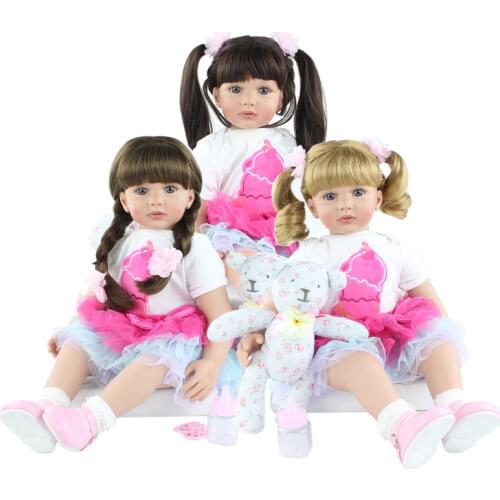 60cm Silicone Reborn Baby Doll Toy For Girl 24 Inch Long Hair Princess Toddler With Bear Dress Up Play House Bebe Birthday Gift