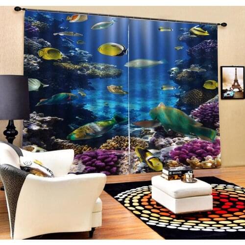 Blue curtains ocean underwater curtains 3D Blackout Curtains For Living room Bedding room Drapes Cotinas