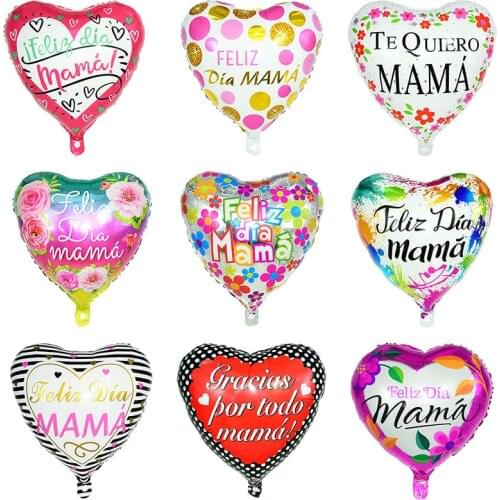 5pcs 18inch Spanish Happy Mothers Day Helium Globos Love Heart Mother Foil Balloons Love Globos Decor Mama Balloon Gifts Globos