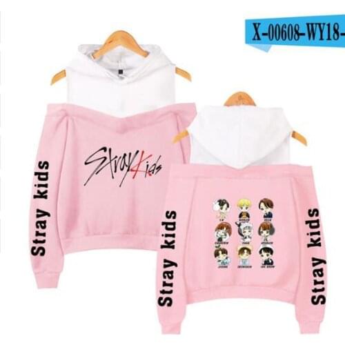Explosive Sexy Pink Printed Stray kids Kpop Strapless Hoodies Women/Children Fashion Streetwear Cute Stray kids Sweatshirts