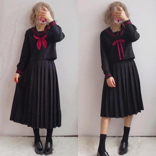 TR Japanese JK Sets School Uniform Girls Sakura Embroideried High School Women Novelty Sailor Suits Yankee Girl Uniform JK001