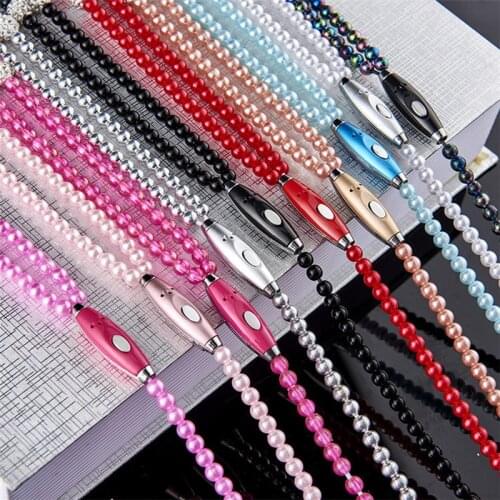 Jewelry Pearl Necklace Earphones with Microphone Earbuds for Iphone Xiaomi Brithday Gift Pink Girl Rhinestone 8 Colors