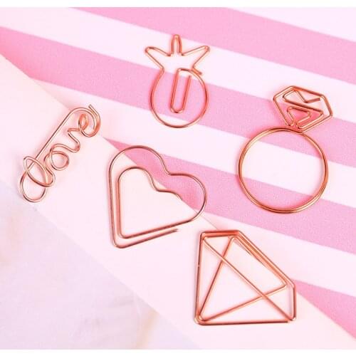 1PCS Cartoon Rose Gold Paper Clip Metal Bookmark Memo Clips Kawaii Stationery School Office Supplies