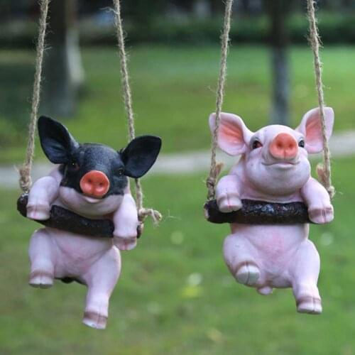 3 Styles Hanging Statue Pig Shape Landscape Pendant Resin Simulation Swing Figurines Garden Courtyard Decoraction Ornaments