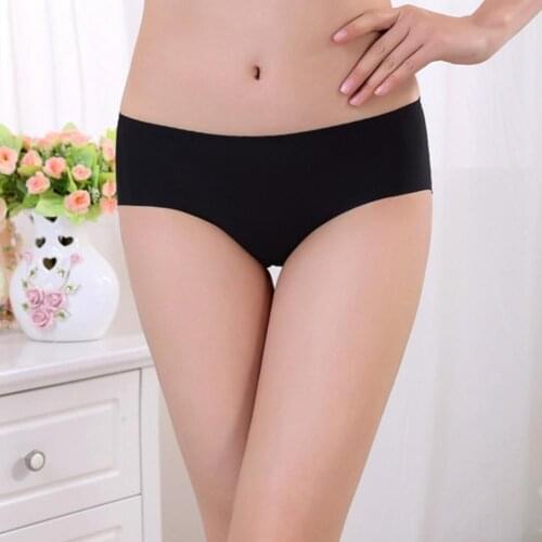 Women Ultra-thin Breathable Seamless Mid Waist Ice-silk Briefs Underpants Panty
