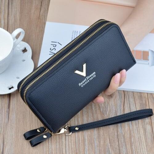 PU Leather Women Double Zipper Long Wallet Large Capacity Ladies Coin Purse Phone Bag Credit Cards Holder Money Clutch Handbag