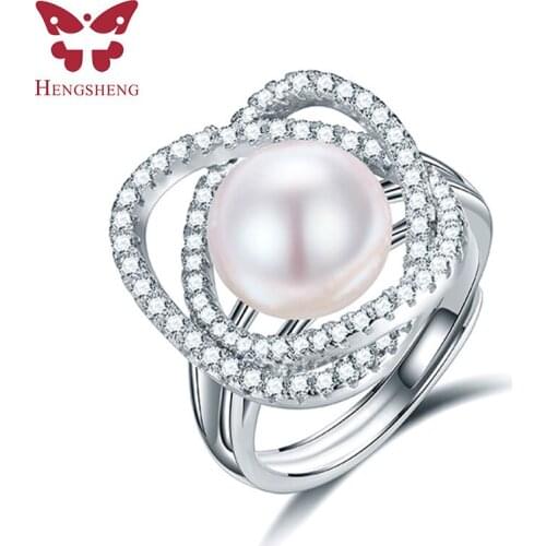 Square birds nest AAAA 10mm natural freshwater pearl ring for women gift, 925 sterling silver women adjustable jewelry ring