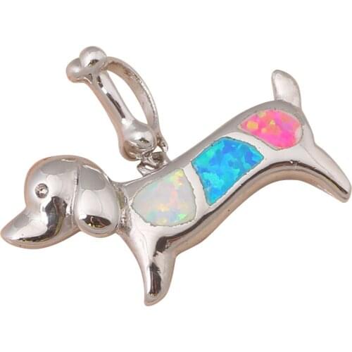 Cute dog Wholesale Retail Crystal Color Fire Opal stamp Silver Ladys Necklaces Pendants Fashion jewelry OP451