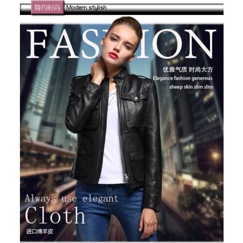 Free shipping,womens Genuine leather coat,motorbiker female sheepskin jacket,black pockets Suede clothes.quality real leather