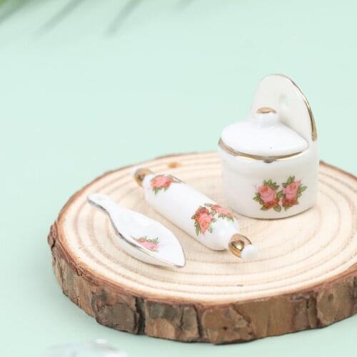 1set Kitchenware Set Miniature Dollhouse Kitchen Tool Set Mini Rolling Pin+ Seasoning Cans For Children Pretend Play Toys
