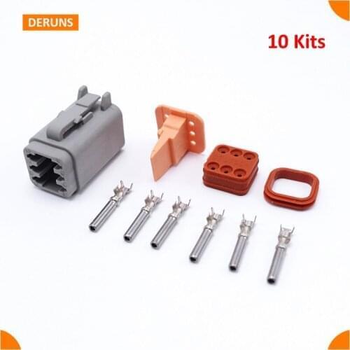 10Kits Female 6 Pin New Deutsch Automotive Waterproof Sealed Electrical Wire Connector Plug Sets Dt06-6S