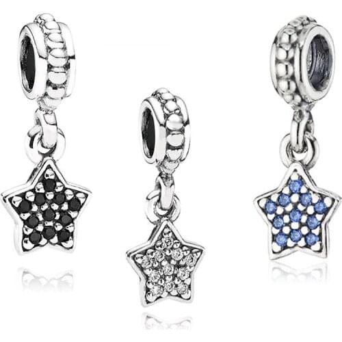 2020 New Fashion High Quality S925 Exquisite Black, White Blue Star Pave Charmdiy Original Woman Jewelry Birthday Romantic Gift