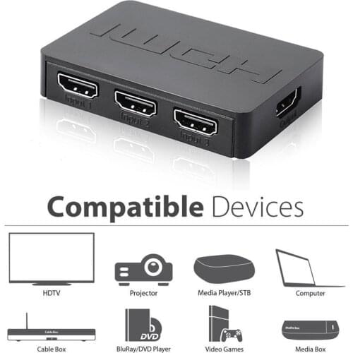 3X1 Hdmi Splitter 3 Port Hub Box Auto Switch 3 in 1 Out Switcher 1080P HD 1.4 with Remote Control for Hdtv Xbox360 Ps3 Project