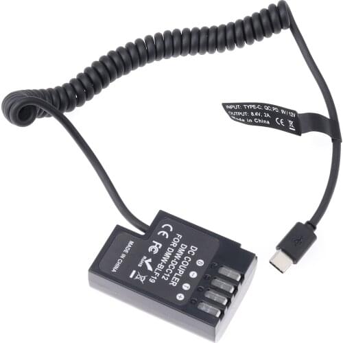 FOTGA DMW-BLF19 Dummy Battery Adapter +Type C Cable for Panasonic GH3 GH4 GH5 GH5S