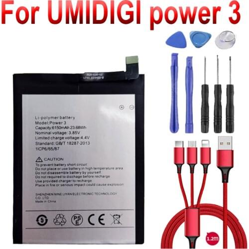 6150mAh Battery for UMI UMIDIGI Power 3 Batteries Bateria Batteries +USB cable+toolkit