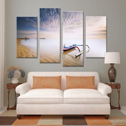 Frameless 4 Panels The Sea Vintage Wall Painting Printed Irregular Picture Home Decoration For Living Room