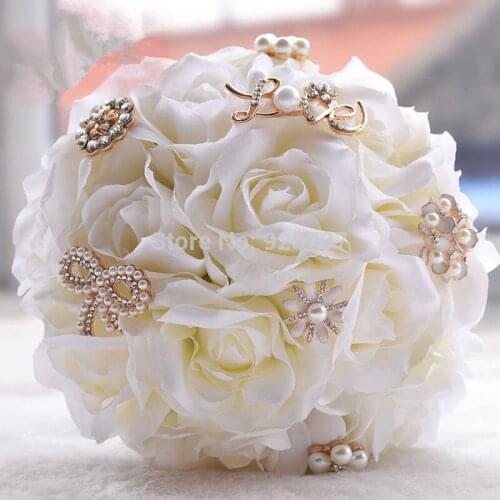 Bouquet de mariage gorgeous crystal pearls artificial wedding bouquets white artifical rose wedding flowers bridal bouquets