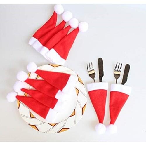 1/5/10PCS Hat ShapeTableware Holder Bag Christmas Hat Christmas Decorations Home Decoration Accessories Kitchen TablewareHolder