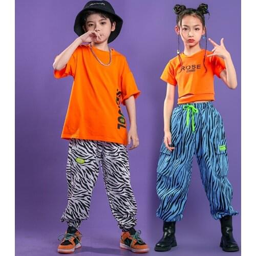 Kids Ballroom Hip Hop Clothing Stage Outfits T Shirt Streetwear Zebra Pants for Singers Girl Boy Jazz Dance Costume Rave Clothes