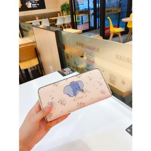 Disney cartoon Dumbo Lady holding pu fashion printing long coin bag multi-card bag