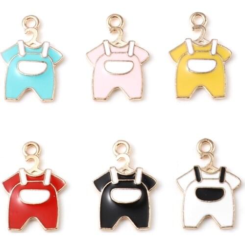Doreen Box Clothes Charms Enamel Pendants Clothes Gold Plated Multicolor Pendants for DIY Earrings Necklace 22mm x 15mm, 10 PCs