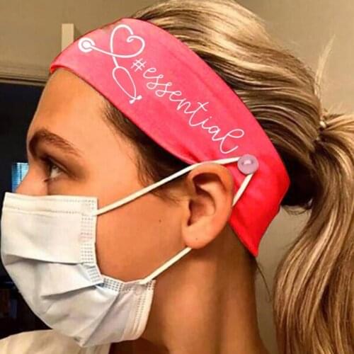 Unisex Stethoscope Essential Letters Printed Button Headband Non Slip Elastic Ear Protection Head Wrap Sweatband Yoga Sports Qui
