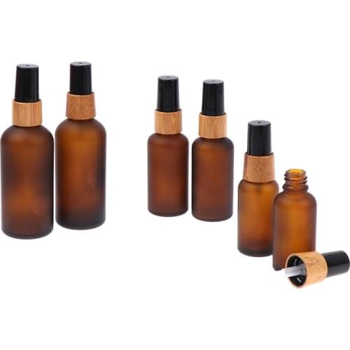 1Pcs 30ml 50ml 100ml Amber Glass Spray Bottle Refillable Cosmetic Container With Eco Friendly Wood Bamboo Cap