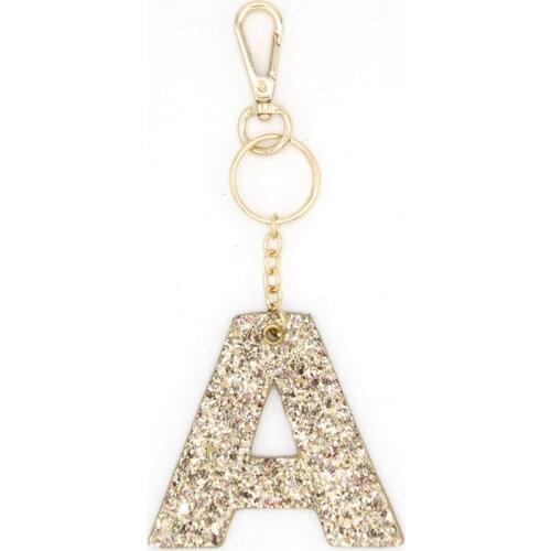 PU Leather Glitter Letter Keychain New Original Jewelry High Quality 26 Initial Letters Alphabet Key Chain Wholesale