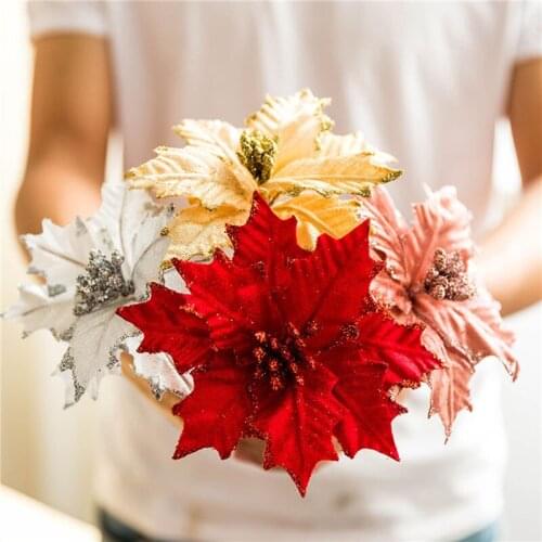 Artificial Christmas Flowers Branch Fake Flowers Merry Christmas Tree Decorations Home Xmas Ornaments New Year Gift