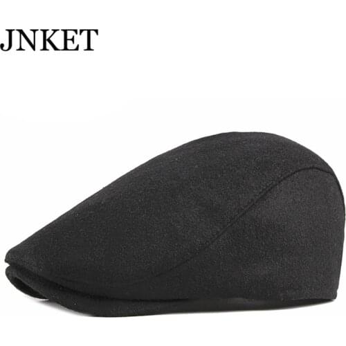 JNKET Autumn Winter Mens Wool Blend Peaked Cap Flat Hat Solid Color Cabbie Driving Hat Leisure Beret Hat Duckbill Cap Casquette