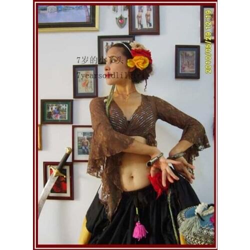 Lace belly dance top flamenco dance top korea lace 7taper flare Blouse Top DI16