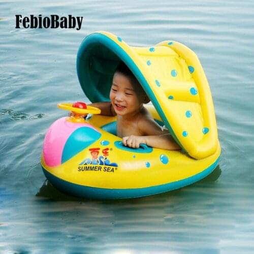 Summer Baby Water Floating Toys Inflatable Ride Water Car detachable Sunshade Seat Boat Swimming Ring With Steering wheel