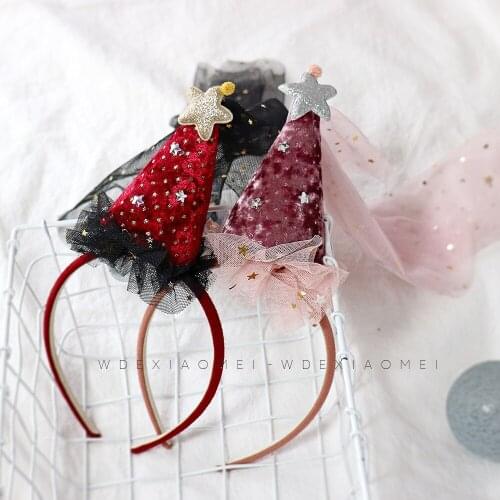 New Cute Children Hair accessories Girl Kids Hairbands Halloween Decor Witch Hat Headband Shiny Star Veil Crown Cosplay Headwear