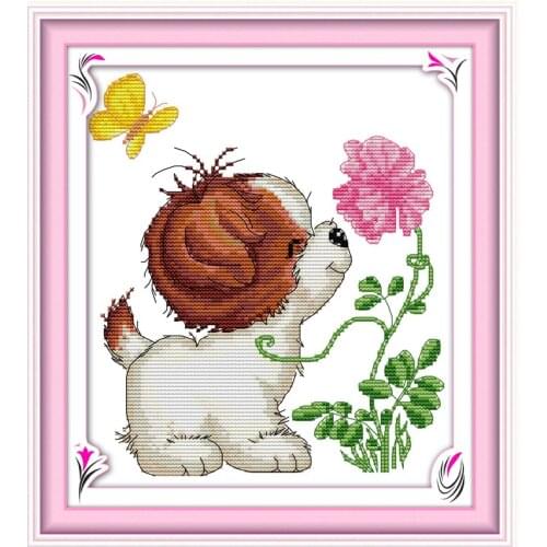 Lovely puppy dog cross stitch kit cartoon print aida 18ct 14ct 11ct black hand embroidery DIY handmade needlework supplies bag