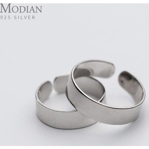 Modian Minimalist Sterling Silver 925 Lovers Ring for Men Women Open Adjustable Wide Ring Engagement Gift Fine Jewelry Bijoux