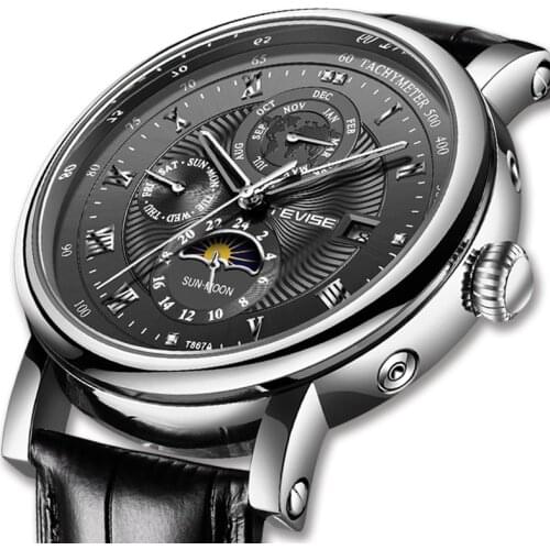 TEVISE Men Automatic Mechanical Watches Top Brand Luxury Waterproof Business Men Watch Men Casual Leather Moon Phase Date Clock