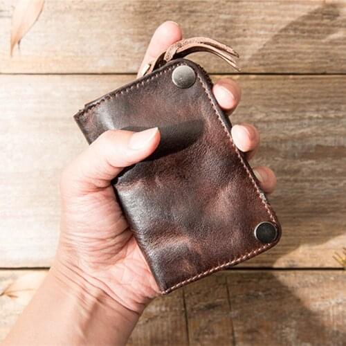 Mens Leather Key Case Large Capacity Vegetable Tanned Leather Coin Purse Female Card Holder Head Leather Car Key Case Men