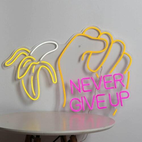 Never Give Up Neon Sign Light Party Wedding Background Decor 3D Led Flex Transparent Acrylic Plexiglass