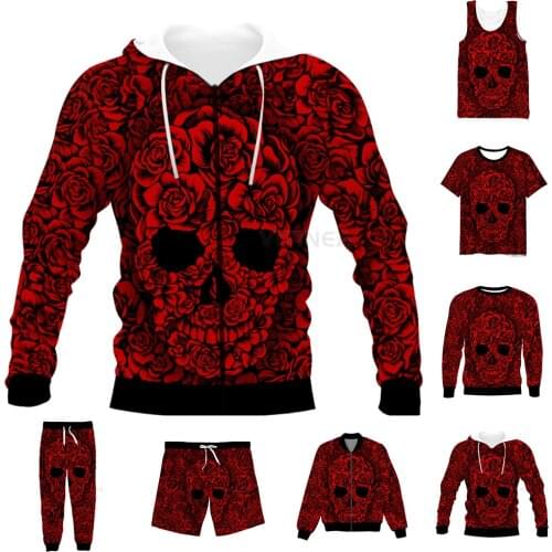 New Funny 3D Full Print FLOWER SKULL T-shirt/Sweatshirt/Zip Hoodies/Thin Jacket/Pants Four Seasons Casual Suit V53