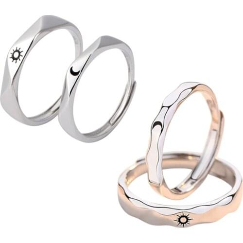 2021 New 1 Pair Sun Moon Lover Couple Rings Set Promise Wedding Bands Men Women Jewellery