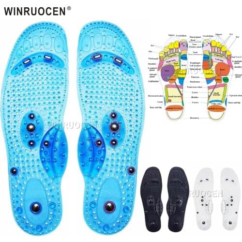 New upgrade Unisex Magnetic Massage Insoles Foot Acupressure Shoe Pads Therapy Slimming Insoles for Weight Loss Transparent