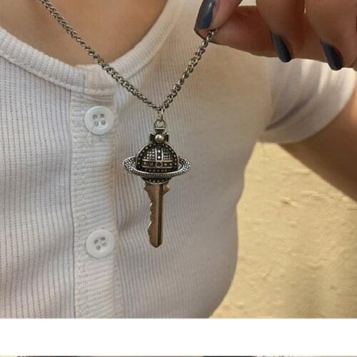 S925 Sterling Silver Necklace for Women Star Universe Key Korean Retro Hip-hop Necklace Jewelry Wholesale