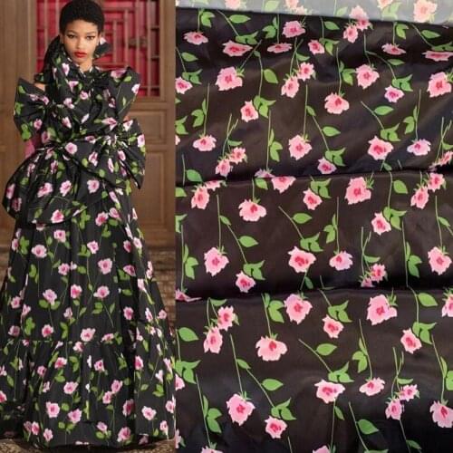 Dress polyester imitation silk pink small flowers digital printing garment fabric cloth textile sewing handmade diy material