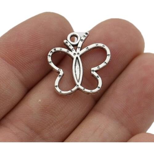 JAKONGO Antique Silver Plated Butterfly Charm Pendants for Jewelry Making Bracelet DIY Accessories 19x19mm 20pcs