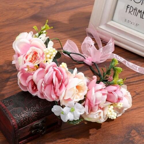 MOLANS Women Spring Flower Crown Hair Garland Boho Handmade Ribbon Flower Headband Adjustable Art Photography Flower Halo